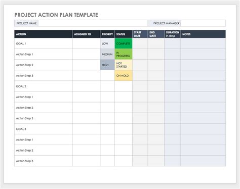 project action plan template word