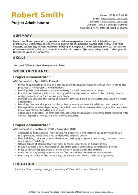 project admin cv sample