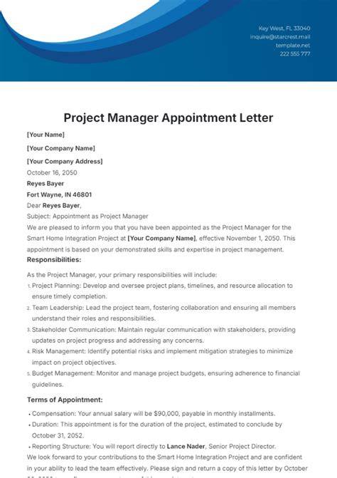 project appointment letter example