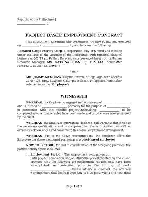 project based employment contract sample