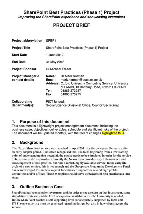 project brief document template