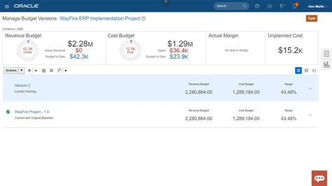 project budget version table in oracle fusion