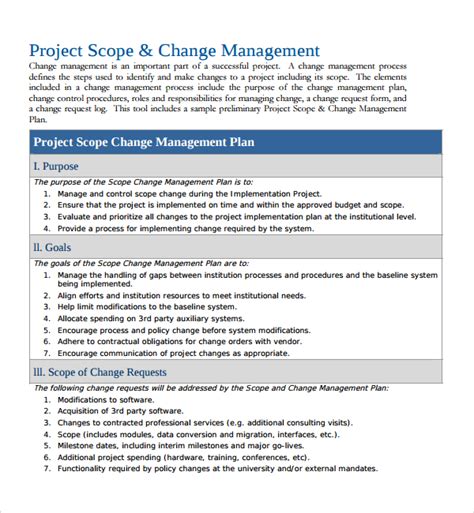 project change plan template