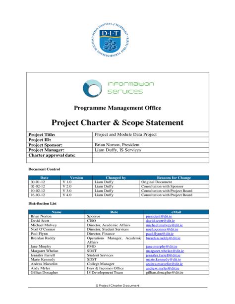 project charter project scope examples