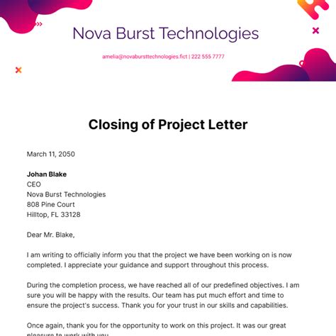 project closeout email example