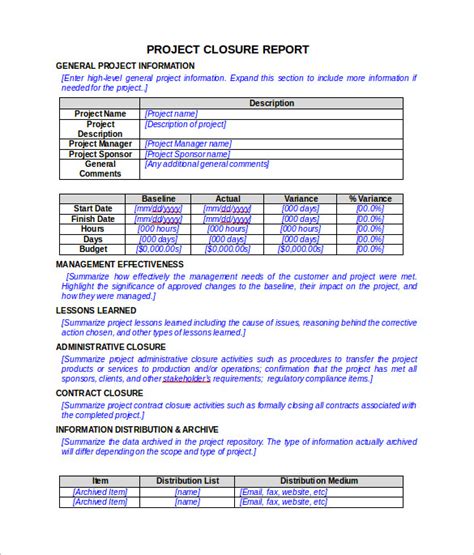 project closure report sample doc