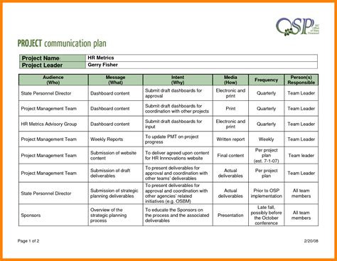 project communication plan template excel free