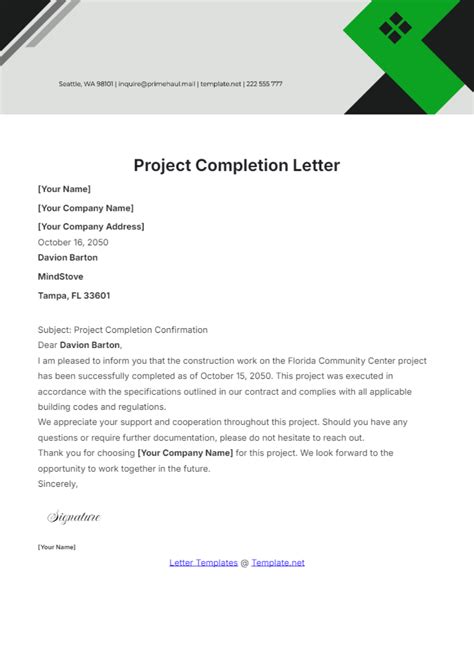 project completion email example