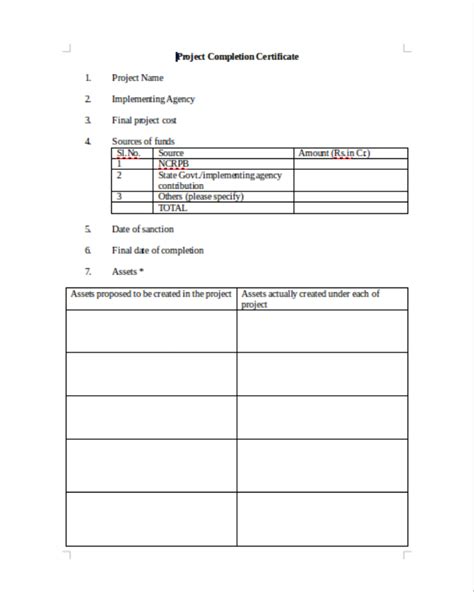 project completion format sample