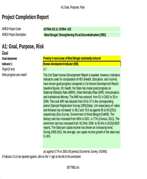 project completion summary example
