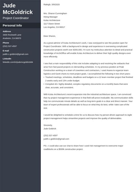 project coordinator cover letter examples