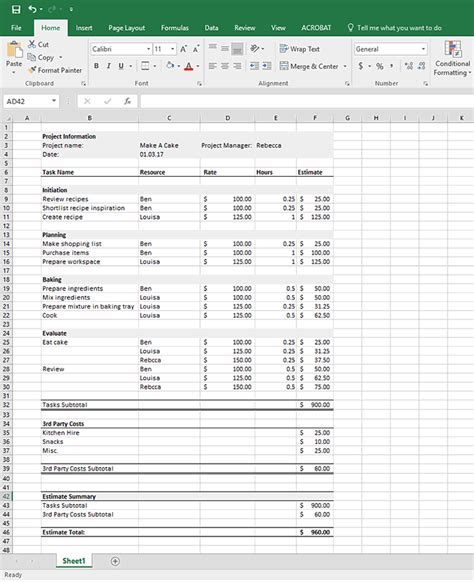 project cost estimation example