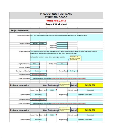 project cost estimation example pdf