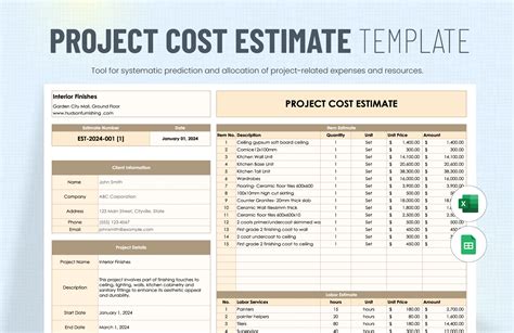 project cost estimation template free