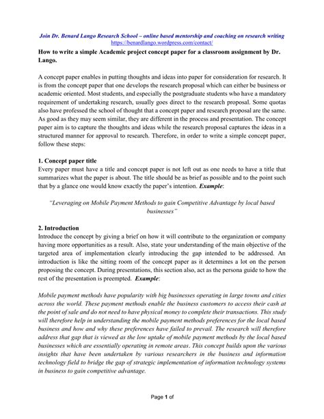 project description concept paper example