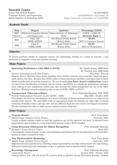 project details in resume sample for freshers