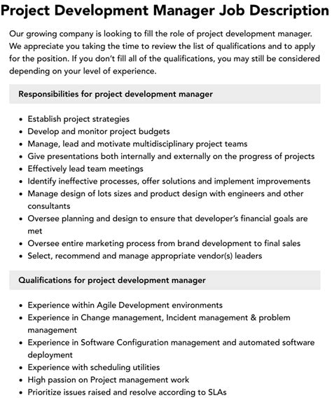 project development manager job description