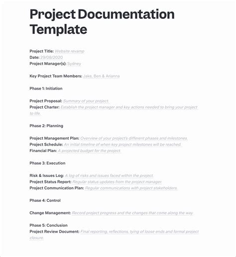 project documentation example word