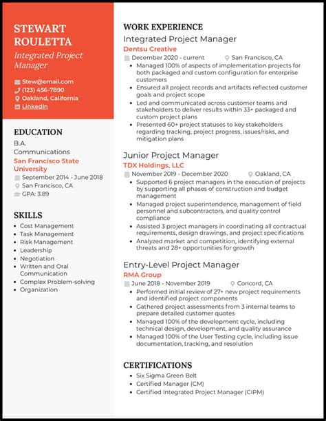 project example in resume
