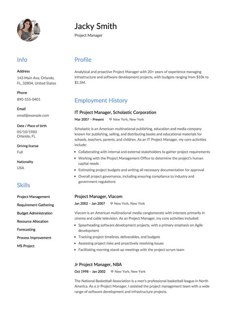 project in resume examples