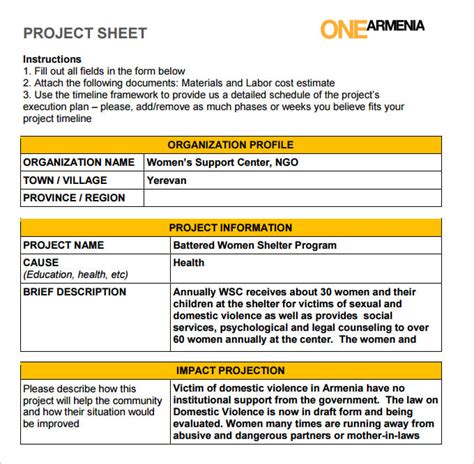 project information sheet template