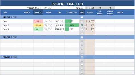 project list template excel free download