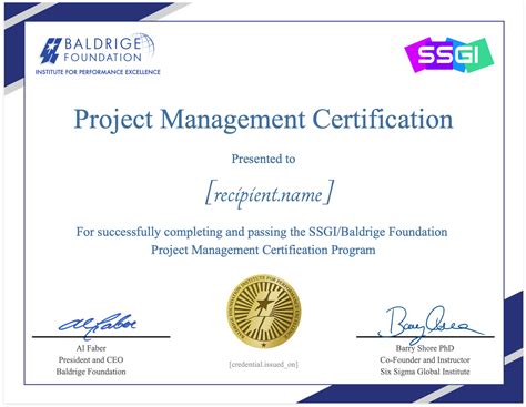project management certification examples