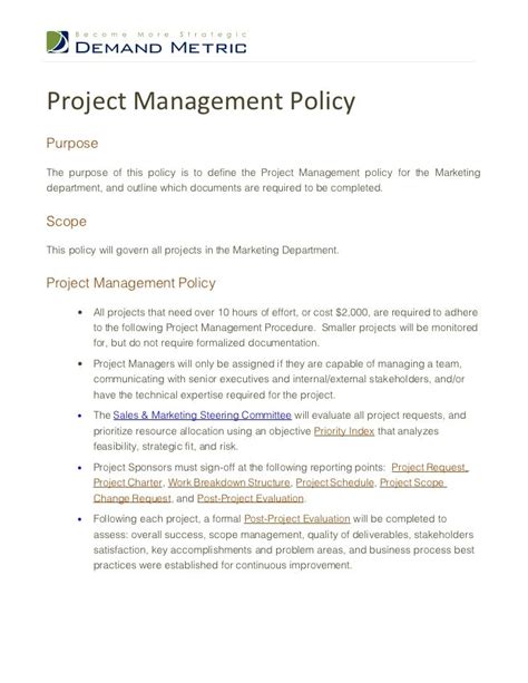project management policy example