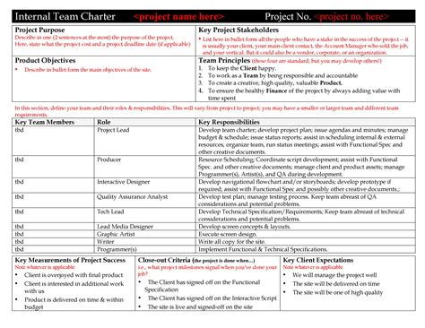 project management team charter example