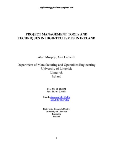 project management tools and techniques in high technology smes