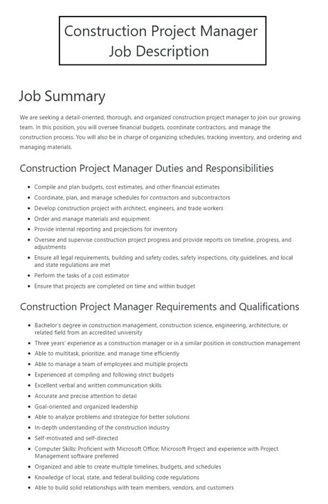 project manager duties in construction