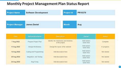 project plan status report