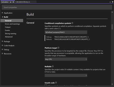 project property pages visual studio
