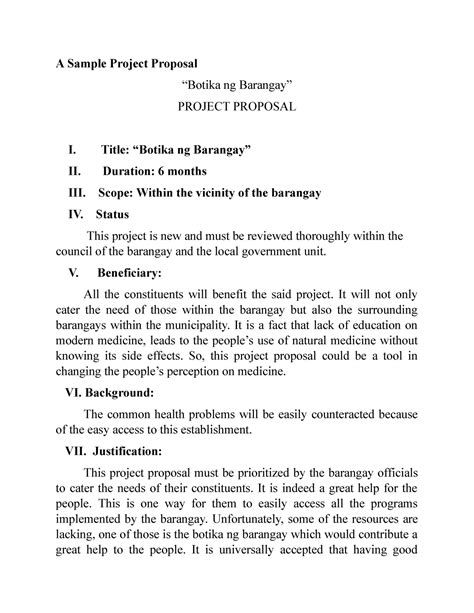 project proposal example for barangay