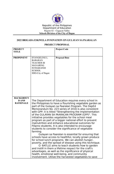 project proposal example for students in the philippines