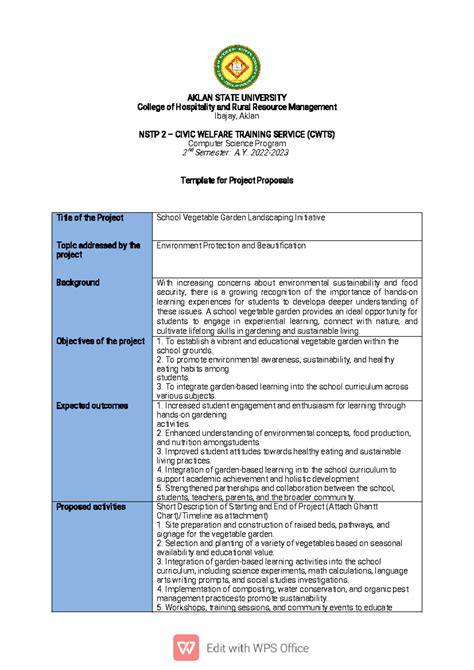 project proposal example for students nstp