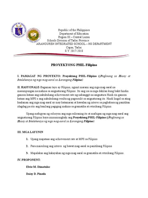 project proposal in filipino