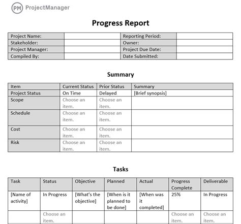 project report format in excel