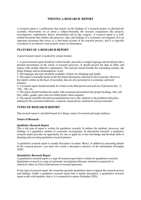project report writing in research methodology