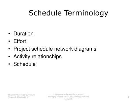 project schedule terminology