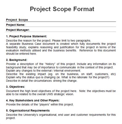 project scope example pdf