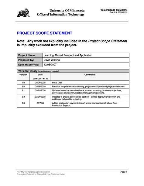 project scope of work sample