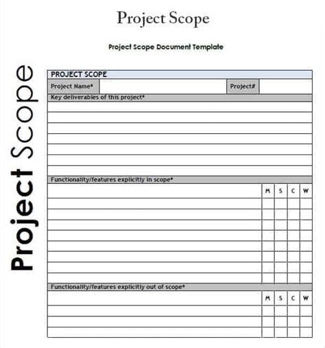 project scope of work template excel