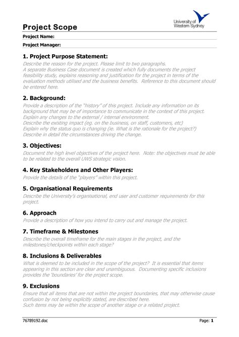 project scope outline example