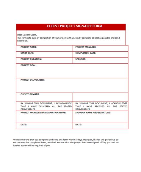 project sign off document example