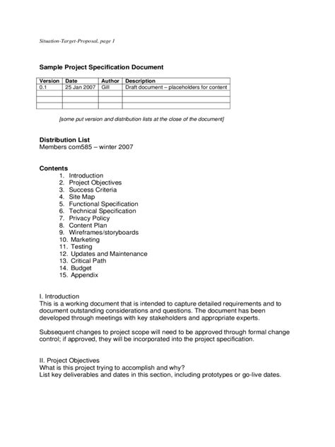 project specification example