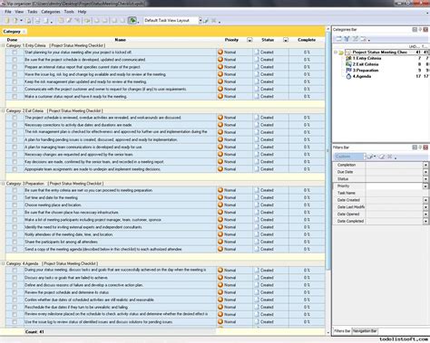 project status checklist template