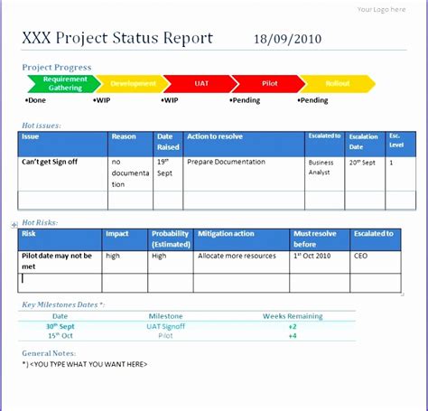 project status report excel template free