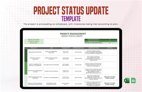 project status update excel template