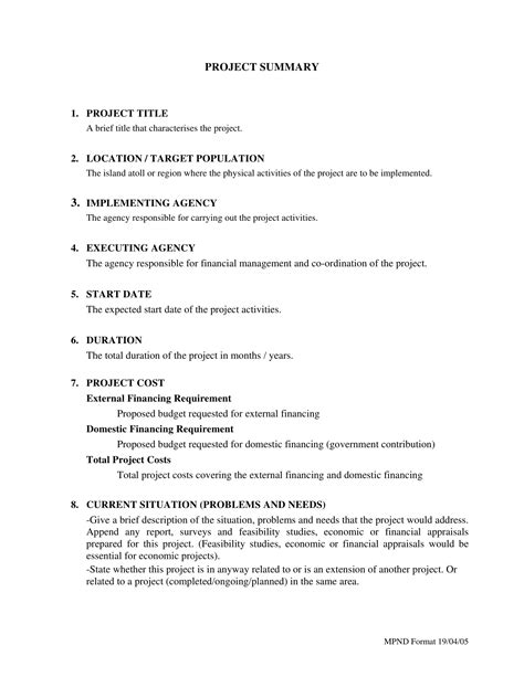 project summary document example